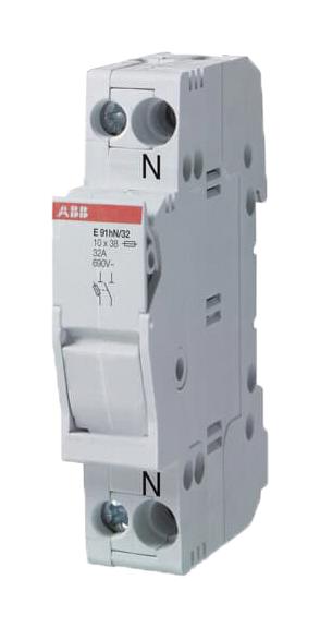 E91N/32 DIN RAIL FUSE HOLDER, 1P+N, 32A, 600V ABB