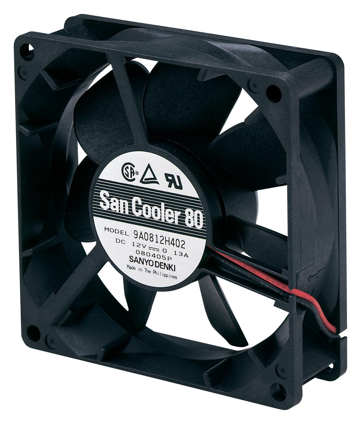 9A0824H401 DC AXIAL FAN, 36.37CU.FT/MIN, BALL, 80MM SANYO DENKI