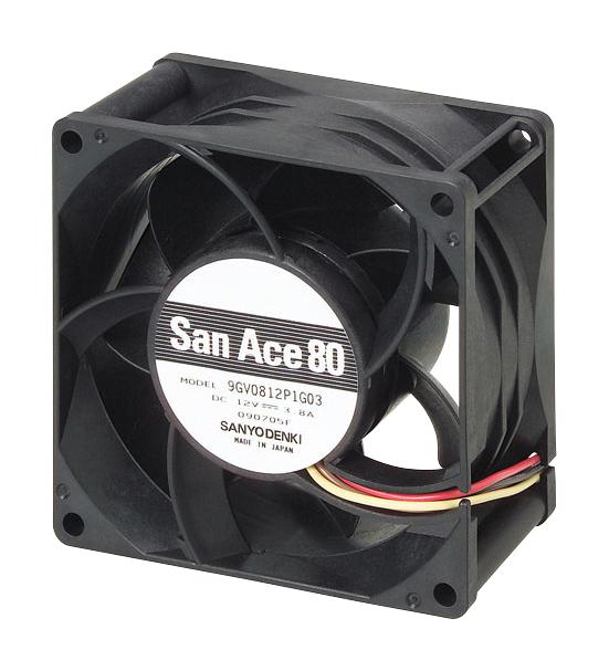 9GV0812P1G031 AXIAL FAN, 80MM, 3.9M3/MIN, 65DBA, 12V SANYO DENKI