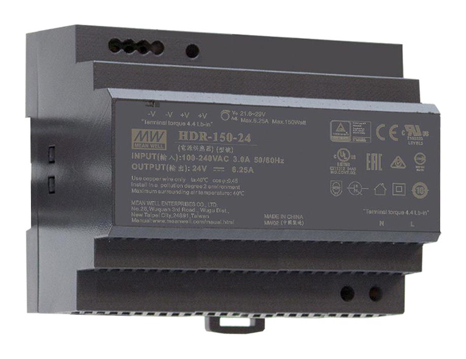 HDR-150-48 POWER SUPPLY, AC-DC, 48V, 3.2A MEAN WELL