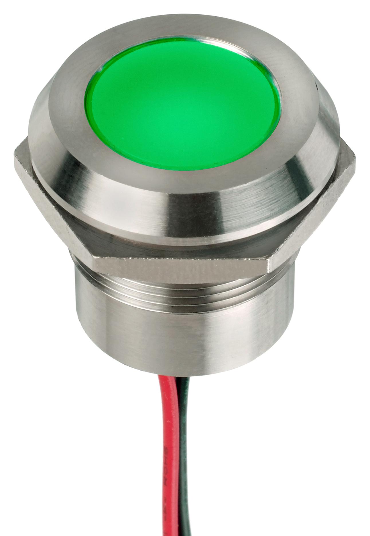 Q22Y5SXXSG24E LED PANEL INDICATOR, GREEN, 22MM, 24VDC APEM