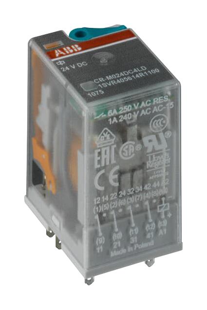 1SVR405613R4100 POWER RLY, DC, 4PDT, 12VDC, 6A, 250V ABB
