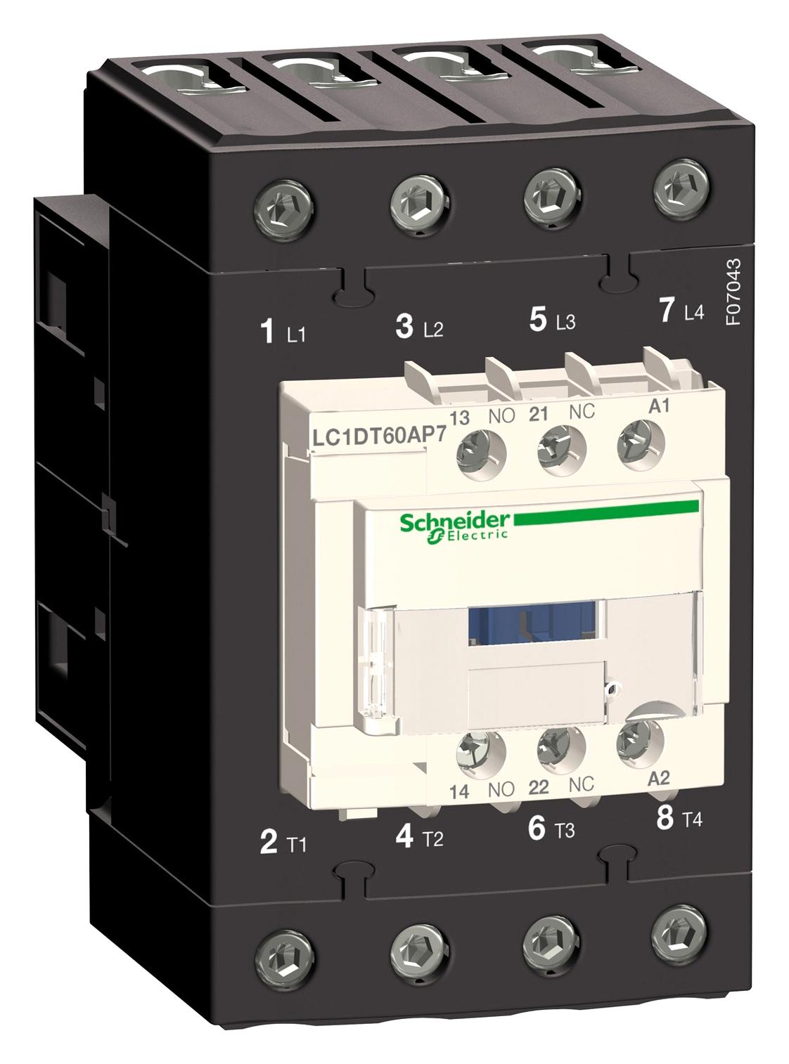LC1DT60AU7 CONTACTOR, 4PST-NO, 240V, DIN RAIL/PANEL SCHNEIDER ELECTRIC