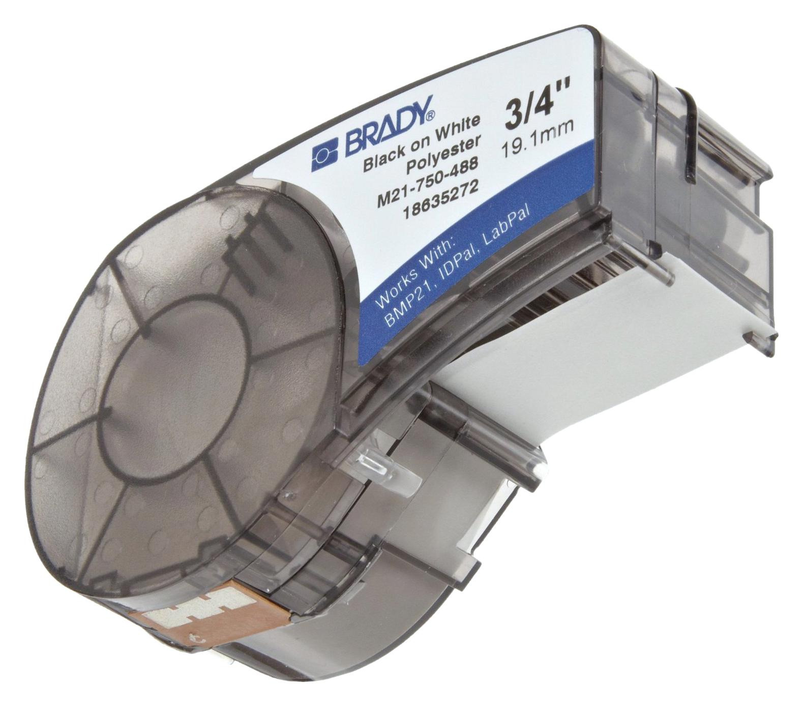 M21-750-488 TAPE, 19.05MM X 6.4M, PET, BLACK/WHITE BRADY