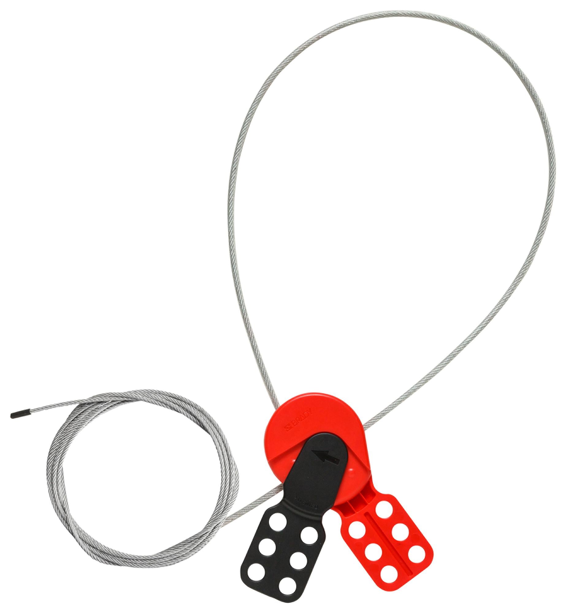 SAFELEX LO W/ 10FT SHEATHED STEEL CABLE SAFLEX UNIVERSAL CABLE LOCKOUT, BLK/RED BRADY