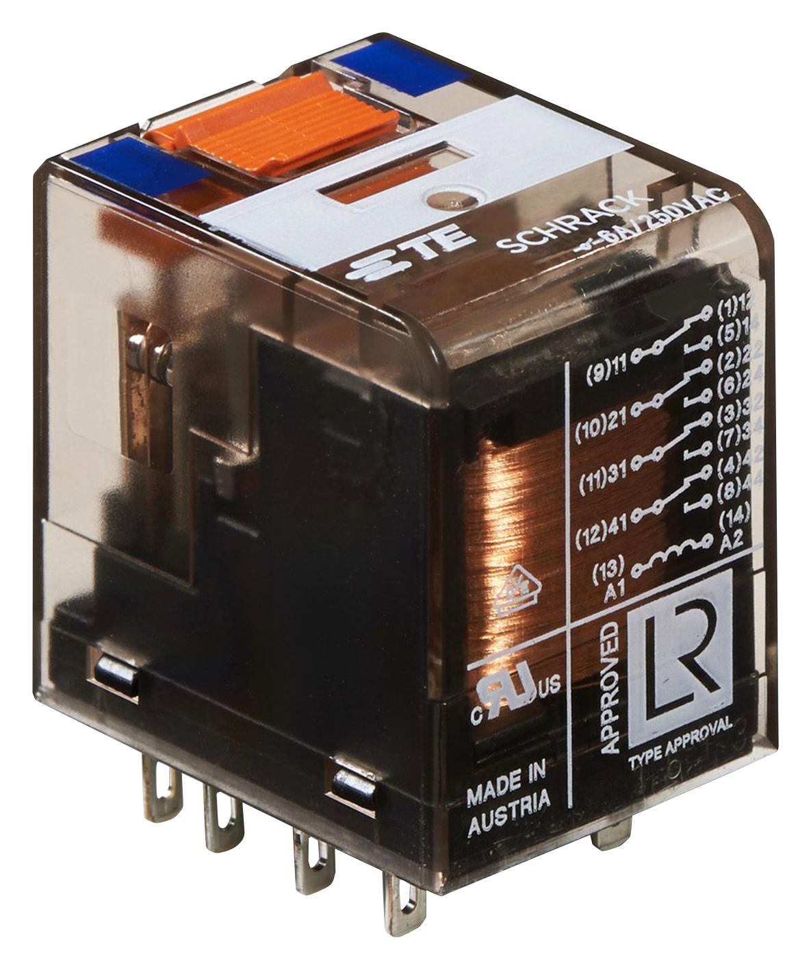 PT570110 POWER RELAY, 4PDT, 110VDC, 6A, SOCKET SCHRACK - TE CONNECTIVITY