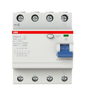 2CSF204101R3630 F204A-63/0.3 4P RCD 63A 300MA ABB