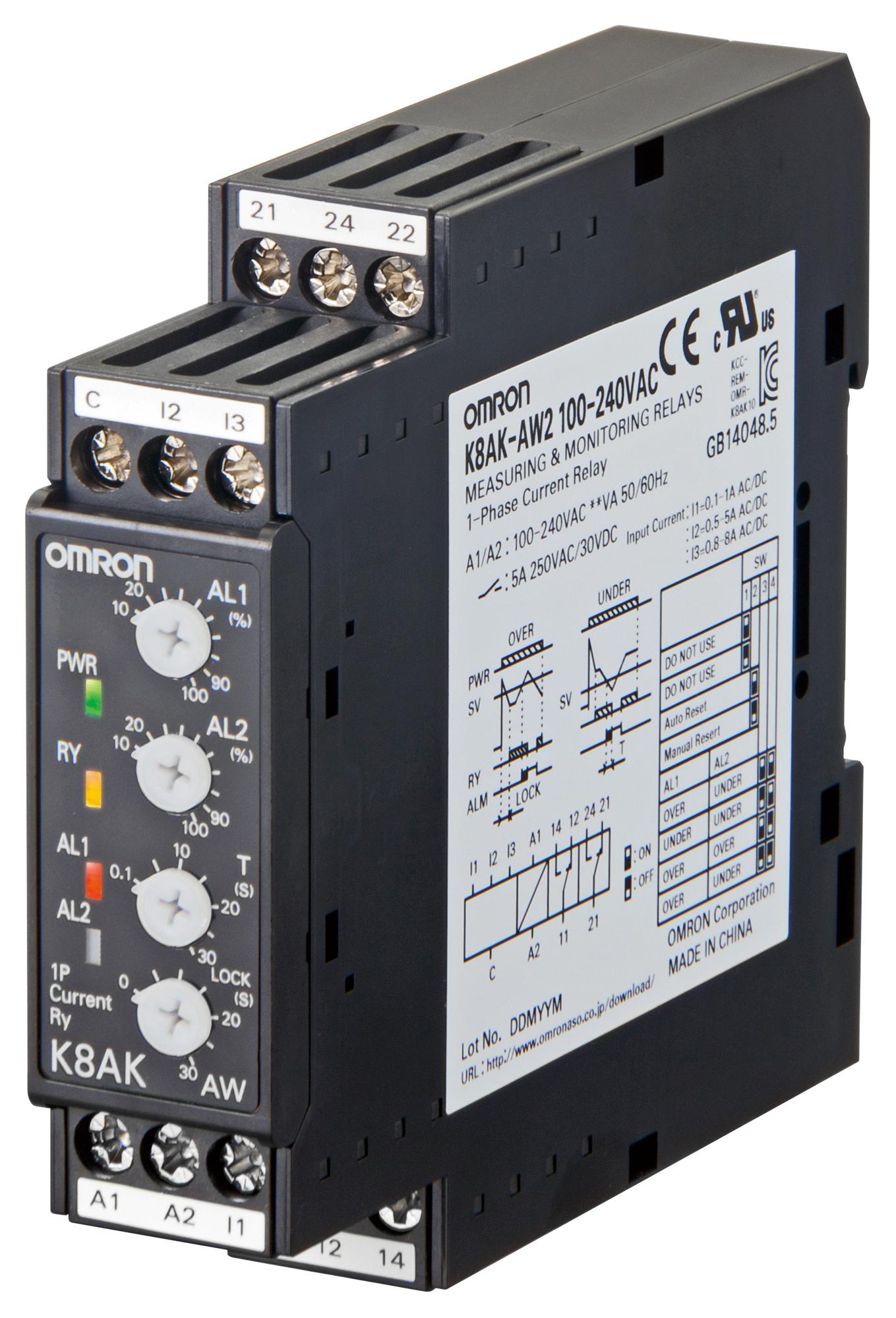 K8AK-AW2 100-240VAC CURRENT SENSING RLY, SPDT, 0.1A-5A, 250V OMRON