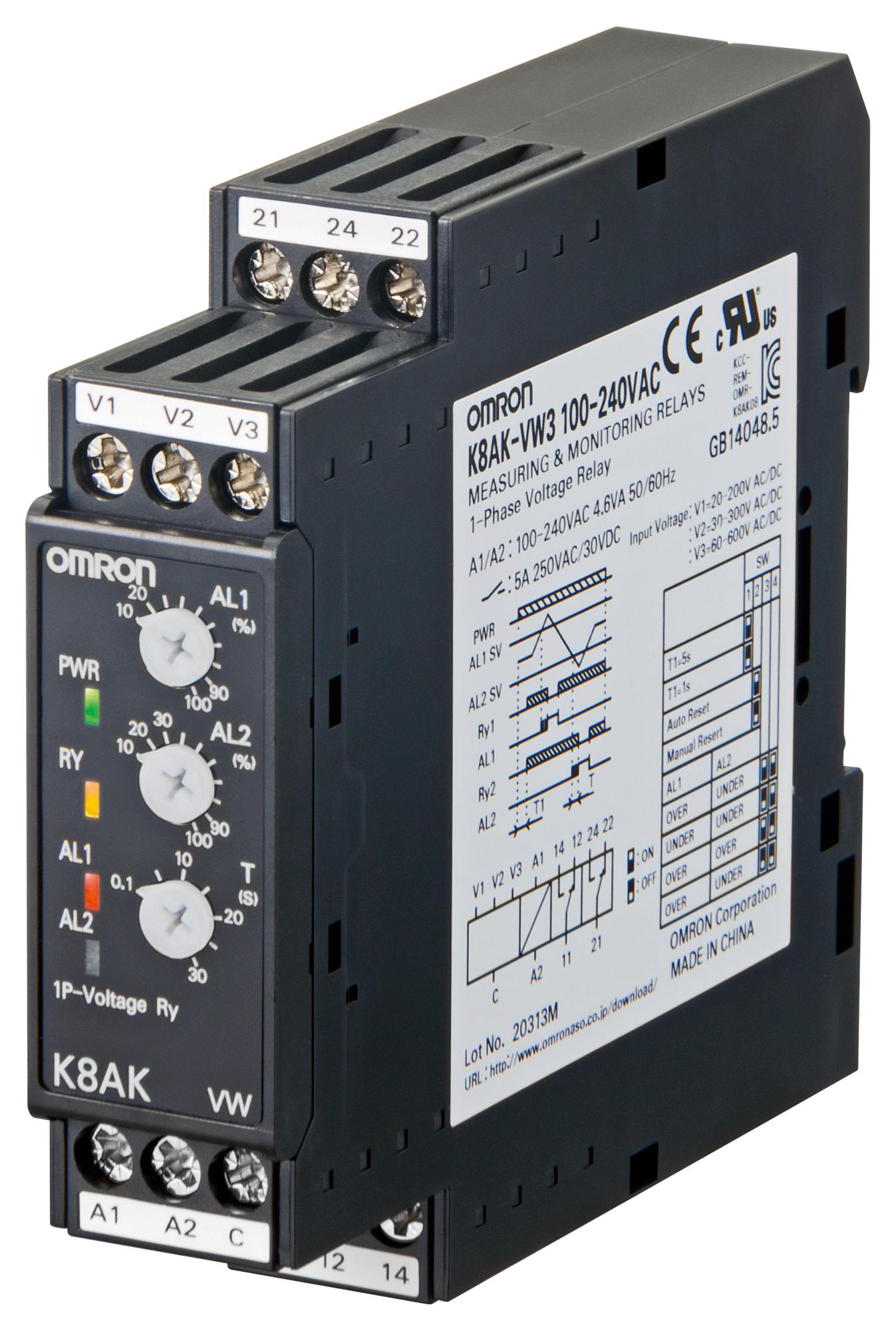 K8AK-VW2 24VAC/DC VOLTAGE SENSING RLY, SPDT, 5A, 250VAC OMRON