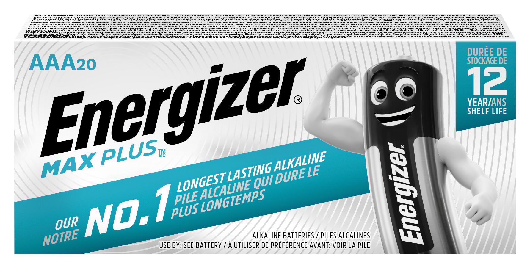 E301322902 BATTERY, ALKALINE, 1.5V, AAA, PK20 ENERGIZER