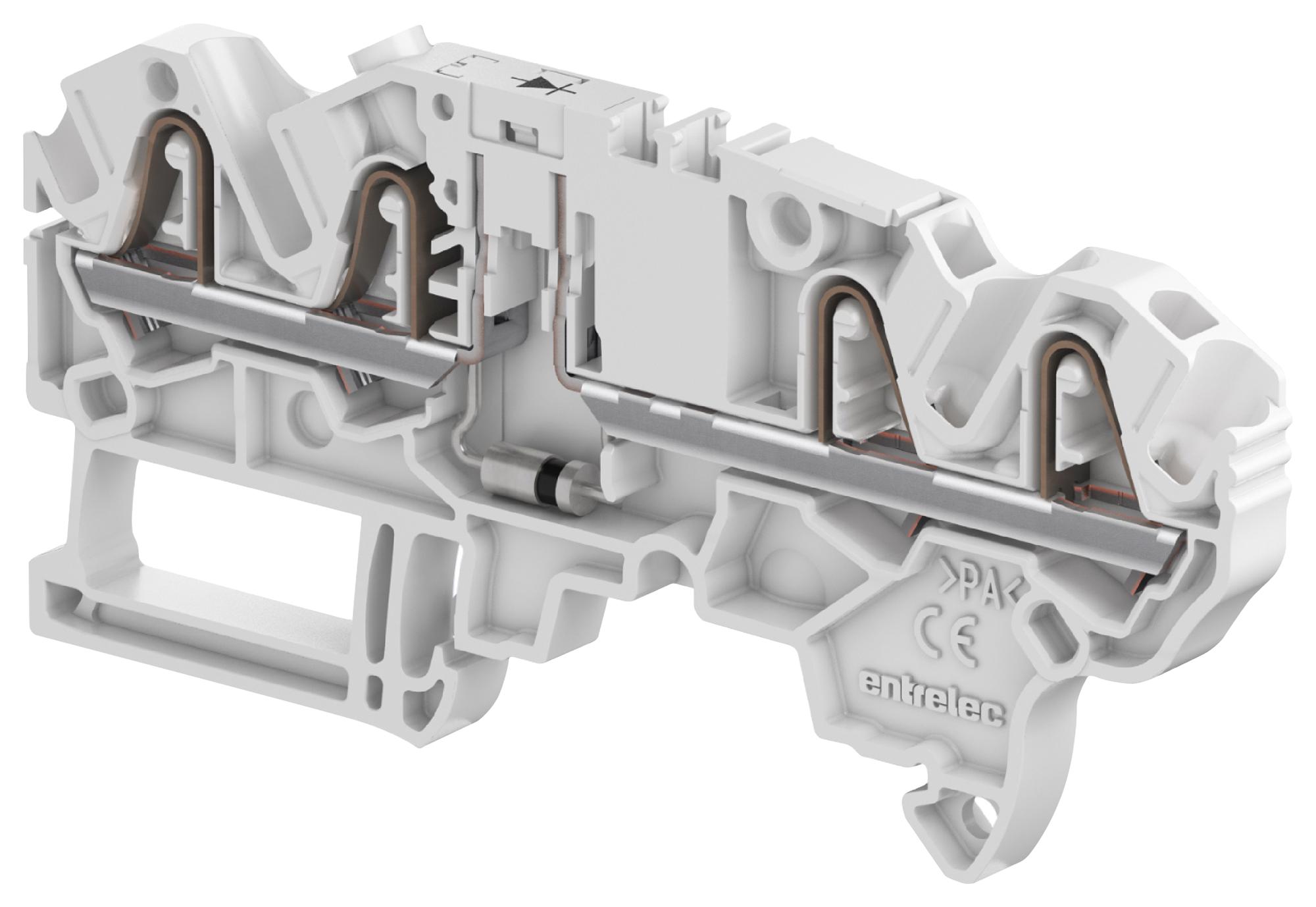 1SNK705710R0000 TERMINAL BLOCK, DINRAIL, 4POS, 12AWG ENTRELEC - TE CONNECTIVITY