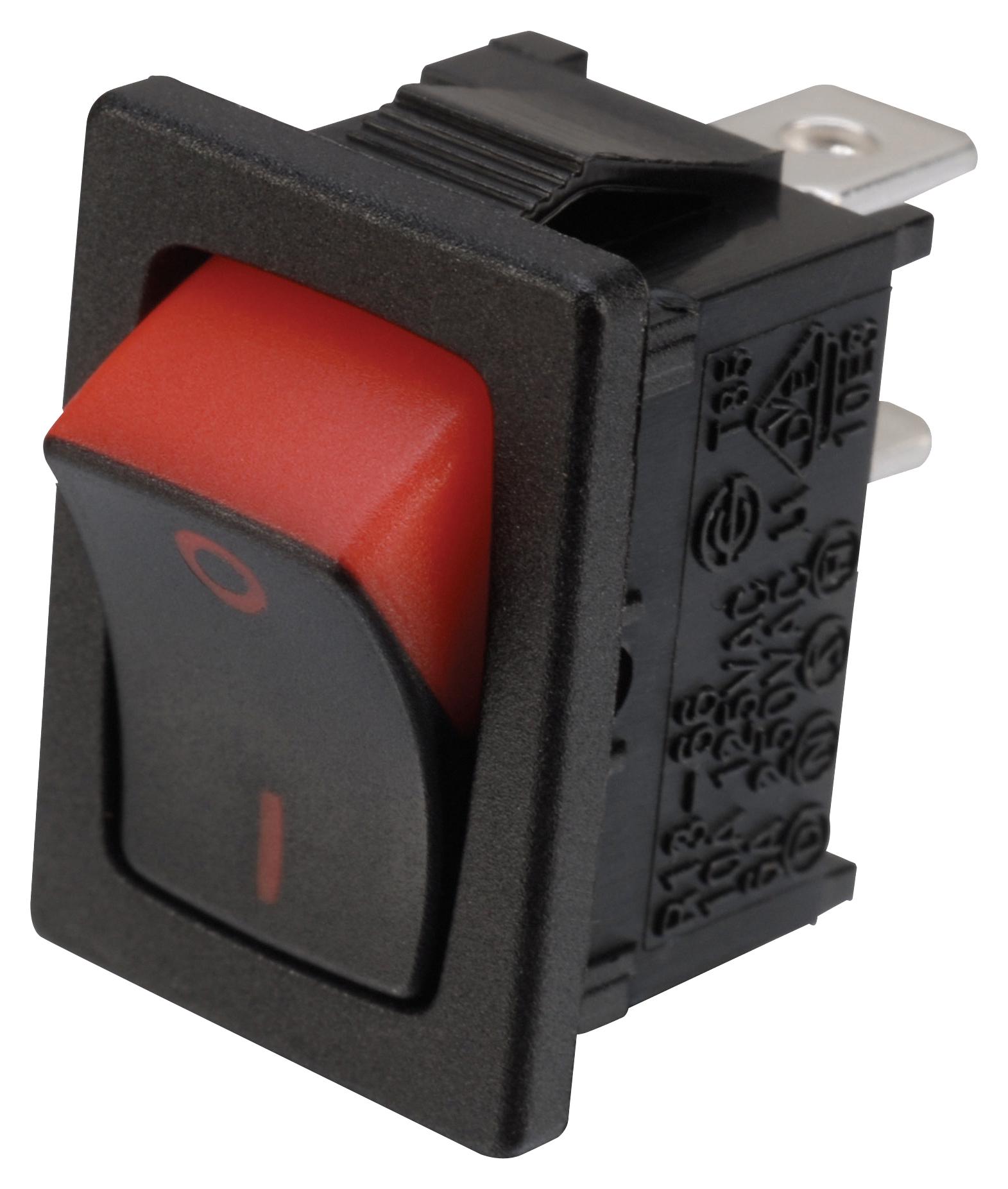 MP004577 ROCKER SW, SPST, 16A, 125VAC, BLACK, RED MULTICOMP PRO