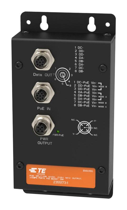 2355173-1 POE SPLITTER, UNMANAGED, 1PORT, 12VDC TE CONNECTIVITY