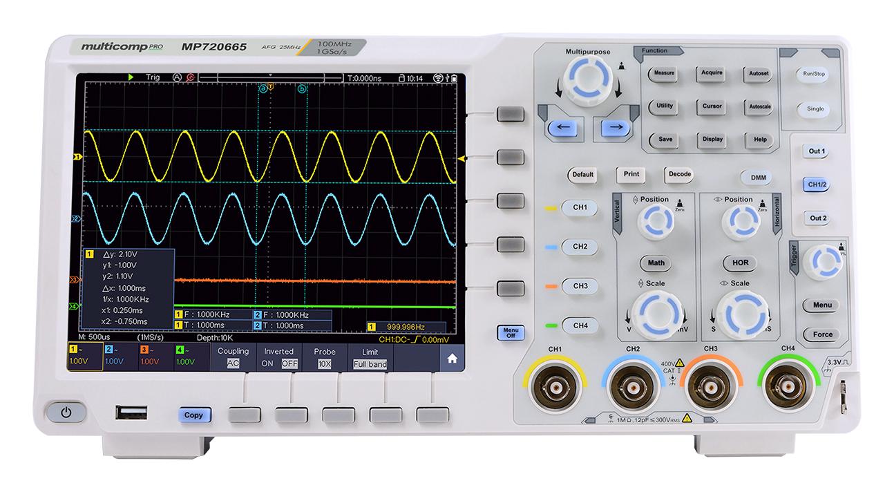 MP720665 DSO, 4CH, 100MHZ, 1GSPS, 3.5NS MULTICOMP PRO