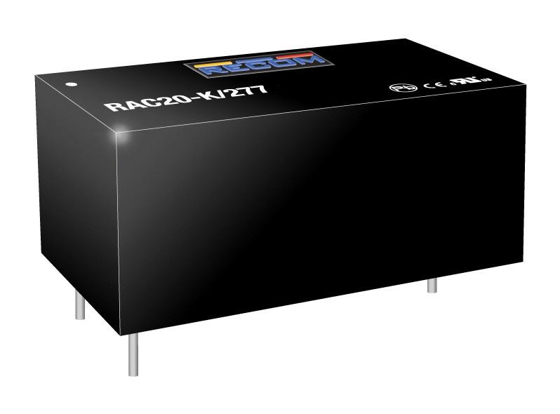 RAC20-12SK/277 AC/DC POWER SUPPLY, 1CH, 20W, 12V, 1.67A RECOM POWER