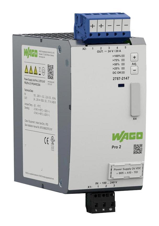 2787-2147 POWER SUPPLY, AC-DC, 24V, 20A WAGO