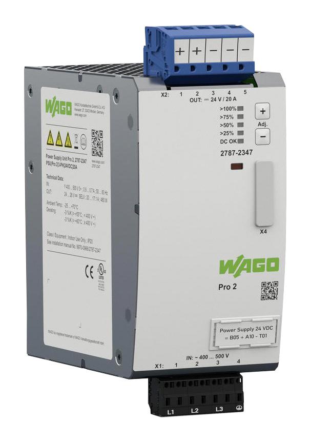 2787-2347 POWER SUPPLY, AC-DC, 24V, 20A WAGO