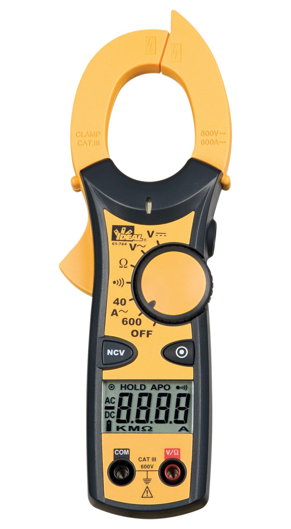 61-744 MULTIMETER, CLAMP, AUTO, TRUE RMS, 600A IDEAL