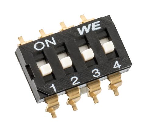 418121270804 DIP SWITCH, 0.025A, 24VDC, 4 POS, SMD WURTH ELEKTRONIK