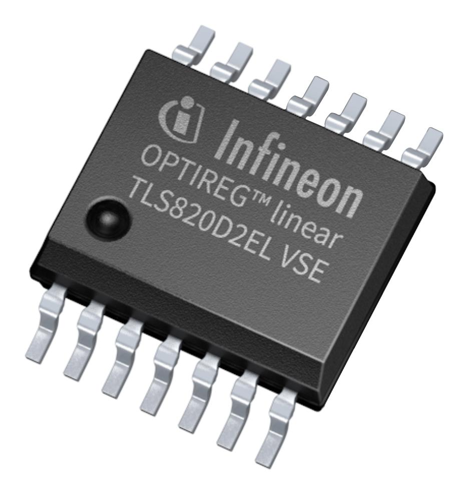 TLS820D2ELVSEXUMA2 LDO, FIXD, 3.3V/5V, 0.2A/-40 TO 150DEG C INFINEON