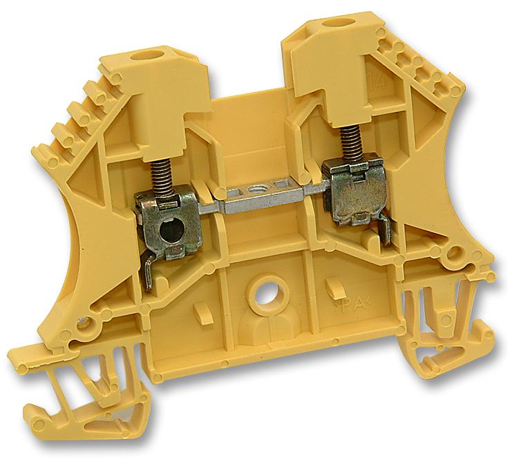 102002 WDU2.5 YELLOW TERMINAL BLOCK, DIN RAIL, 2POS, 12AWG WEIDMULLER