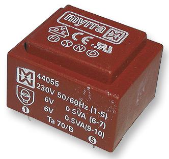 44091 TRANSFORMER, 1.5VA 230V 2X 6V MYRRA
