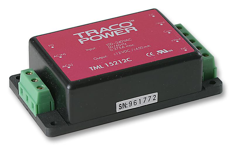TML 40115C PSU, AC/DC, 15V, 2.7A, 40W, MODULE TRACO POWER