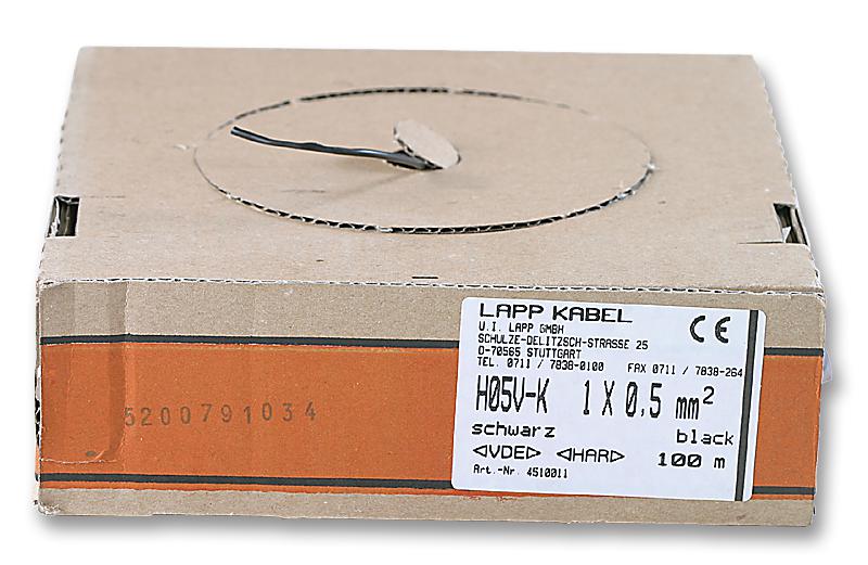 4520014 WIRE, H07V-K, BLACK, 6MM, 100M LAPP KABEL