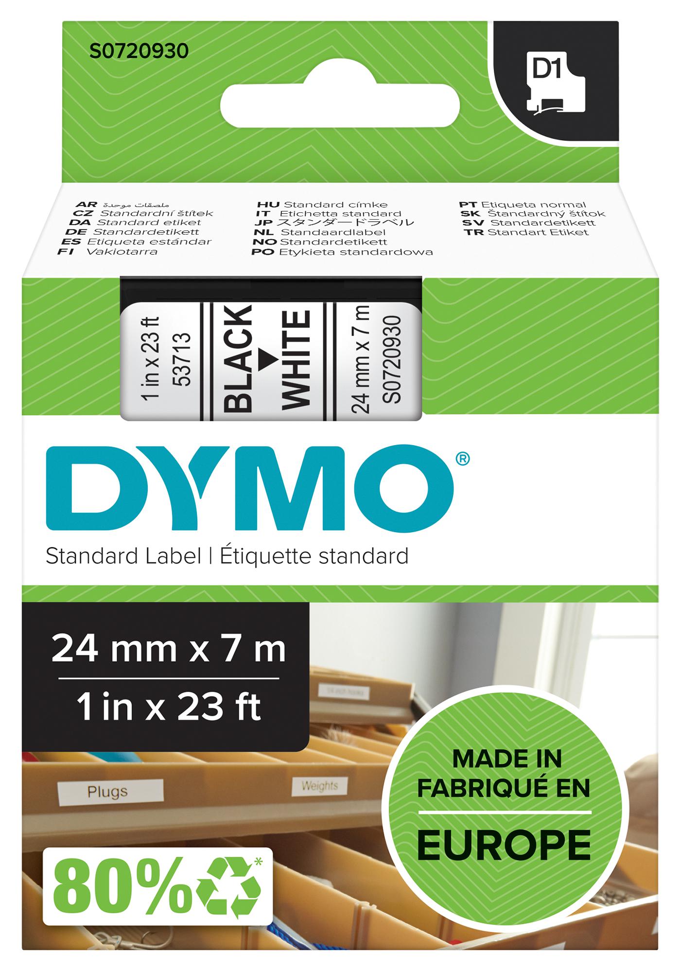 53713 TAPE, 24MM, BLACK/WHITE DYMO