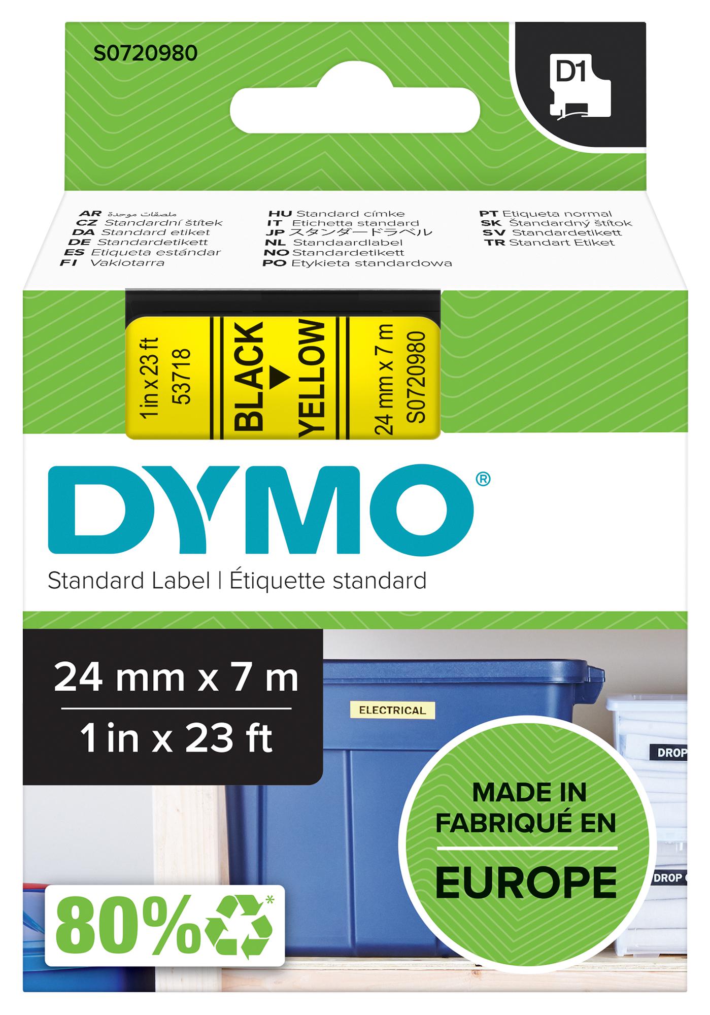 53718 TAPE, 24MM, BLACK/YELLOW DYMO