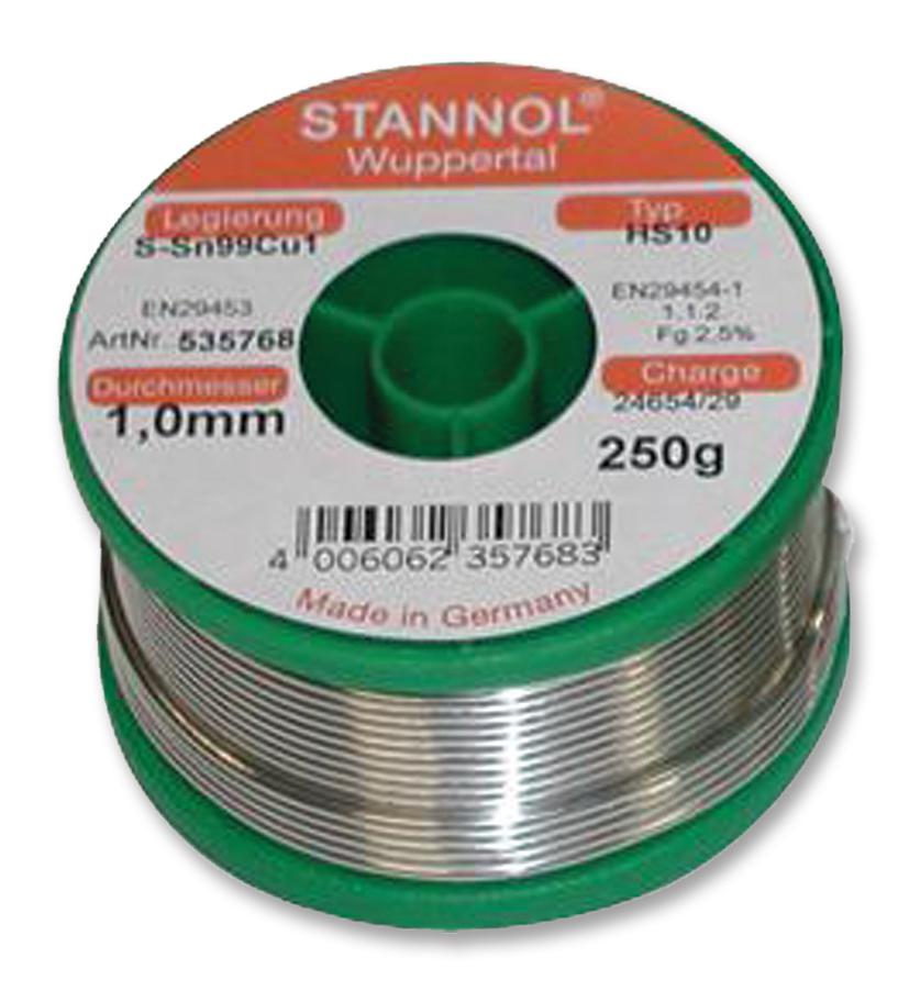 535768 SOLDER WIRE, LEAD FREE, 1.0MM, 250G STANNOL