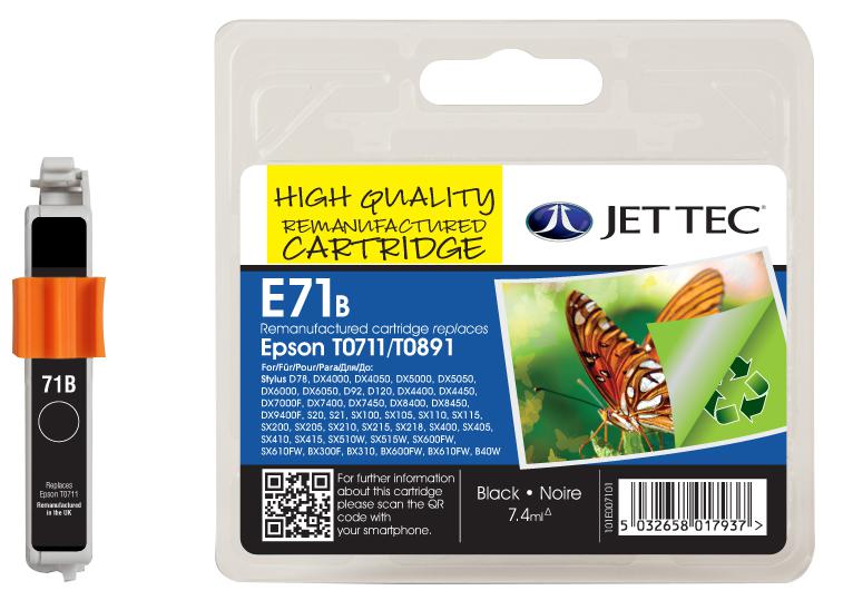 101E007101 INK CART, COMPATIBLE, EPSON T0711 BLACK JET TEC