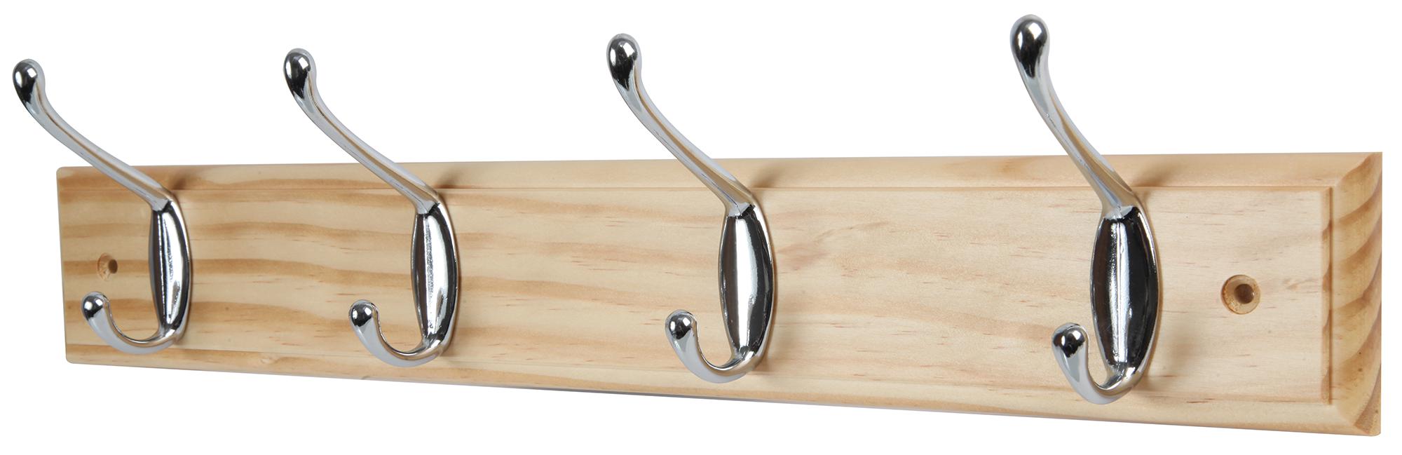D01713 HOOK RAIL, 4 HOOKS, PINE & CHROME DURATOOL