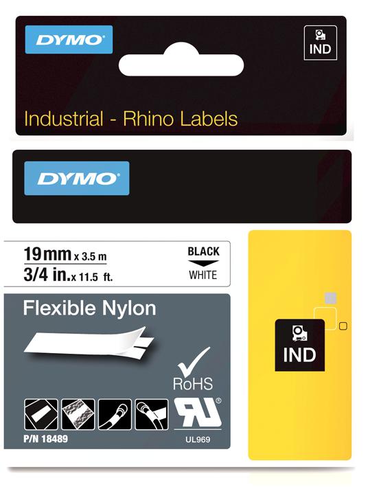 18489 TAPE, NYLON, WHITE, 19MMX3.5M DYMO
