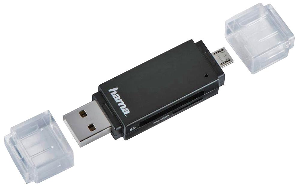 00181056 OTG SD/MICRO SD CARD READER, BLACK HAMA