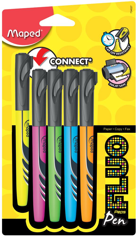 734027 HIGHLIGHTERS, PEN-STYLE, 5 COLOURS, PK5 MAPED