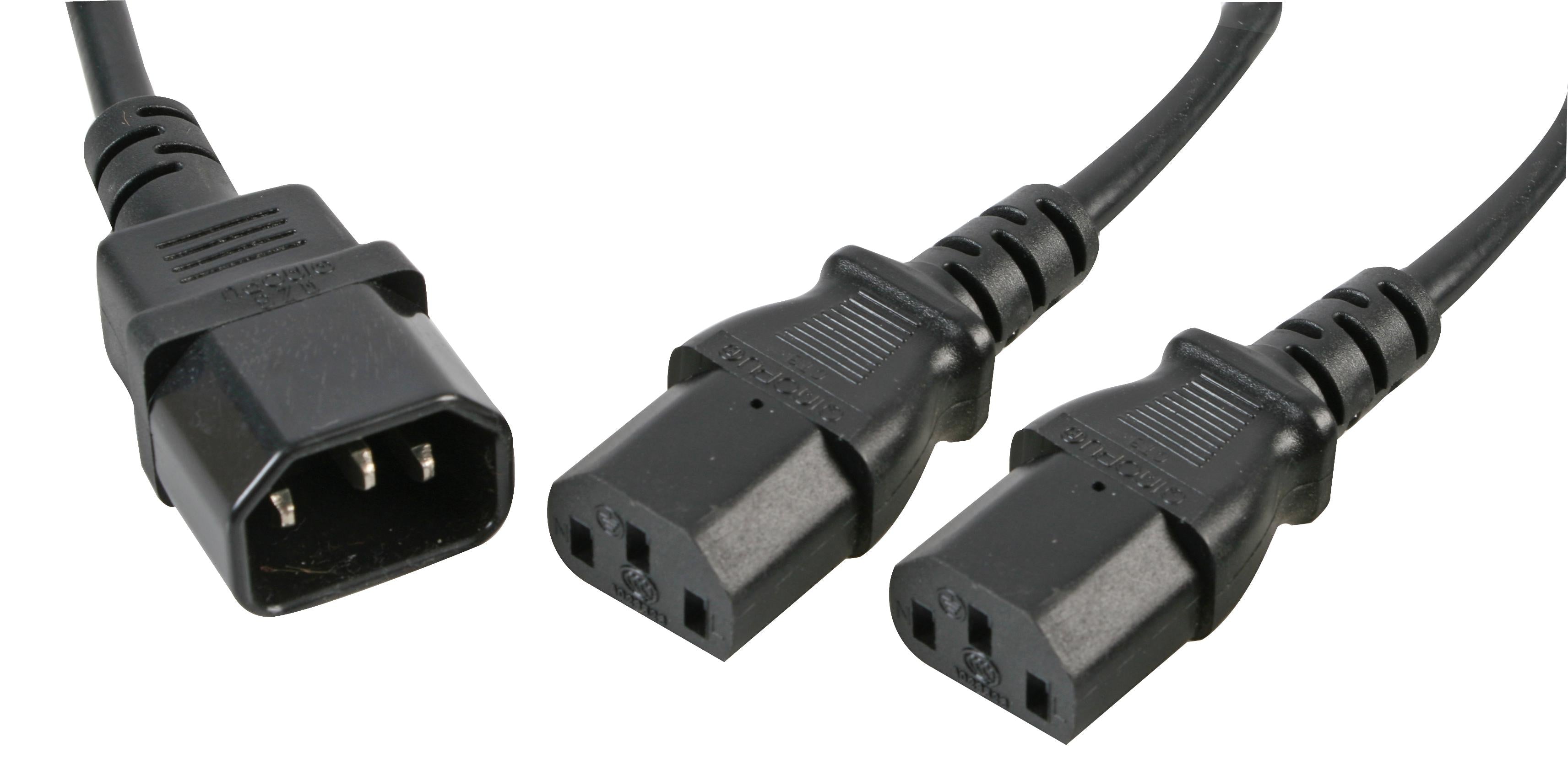 PE01116 LEAD MALE IEC C14 - 2X IEC SKTS C13 1M PRO ELEC