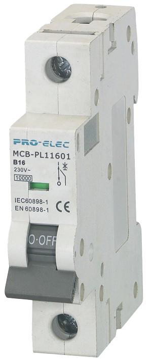 AUB7 1P B16A THERMAL MAG CKT BREAKER, 1P, 16A, 230VAC PRO ELEC