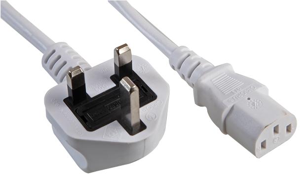 PE01052 LEAD UK PLUG TO IEC SOCKET C13 WHITE 1M PRO ELEC