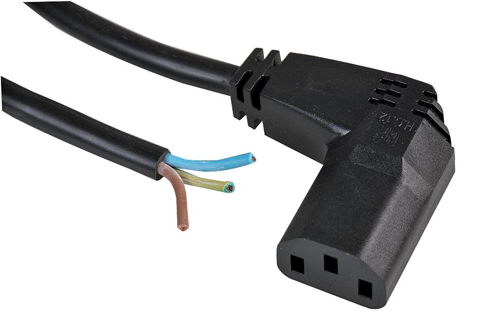 PE01041 LEAD R.ANGLE IEC SKT C13-BARE END 2.5 BK PRO ELEC