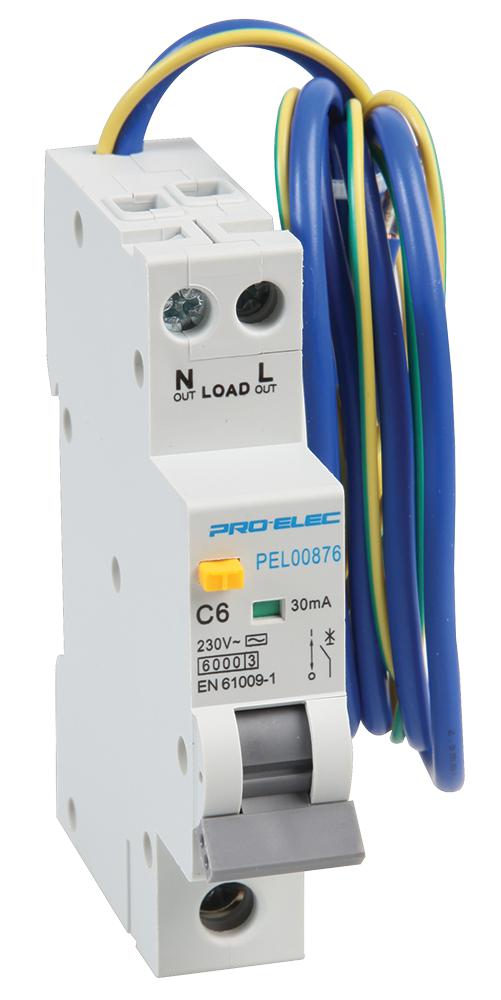 PEL00876 RCBO, 1P, 6A, 230VAC PRO ELEC