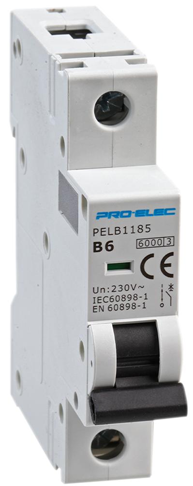 PELB1185 CIRCUIT BREAKER, 1P, 6A, 415V, DIN RAIL PRO ELEC