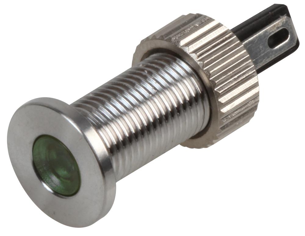 RJS01-8I-170P-G-BS-12V-67J LED INDICATOR, 8MM FLAT GRN 12V BR/STEEL RJS ELECTRONICS