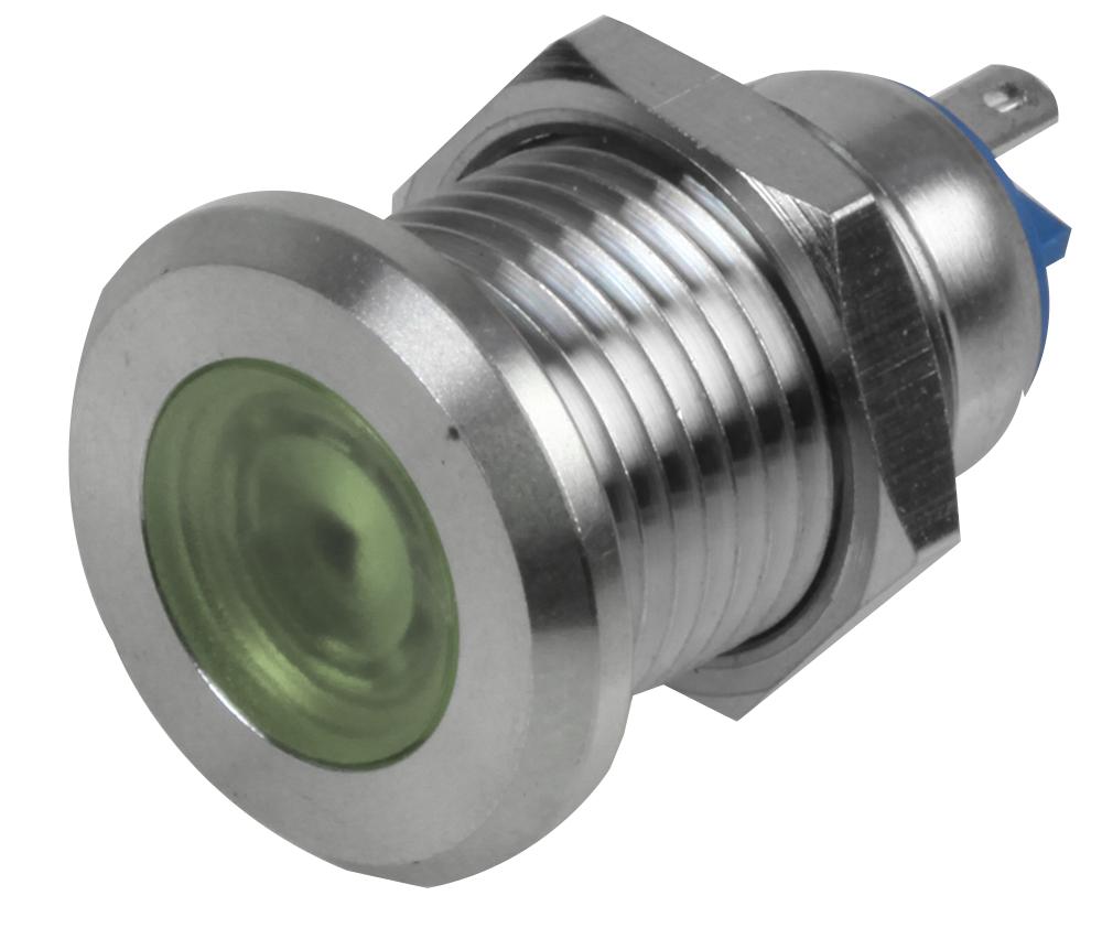 RJS01-16I-170P-G-BS-12V-67J LED INDICATOR, 16MM FLAT GRN 12V BR/ST RJS ELECTRONICS