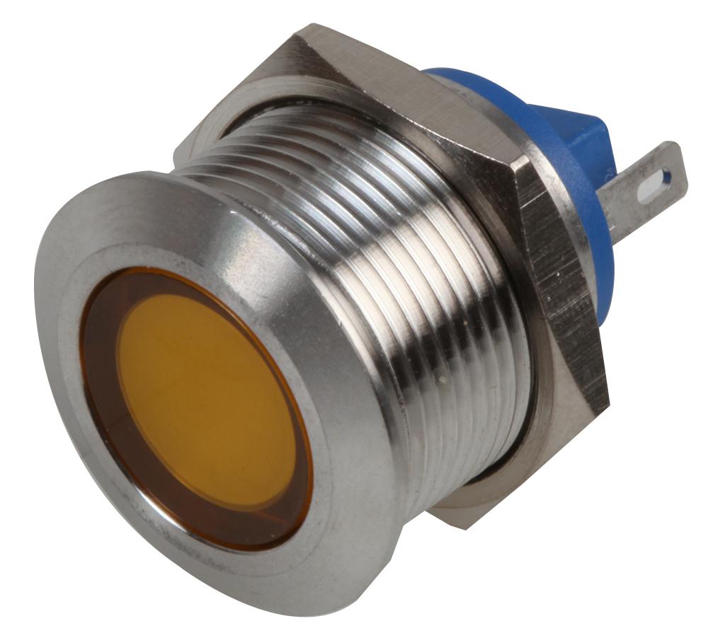 RJS01-19I-170P-Y-BS-12V-67J LED INDICATOR, 19MM FLAT YELL 12V BR/ST RJS ELECTRONICS