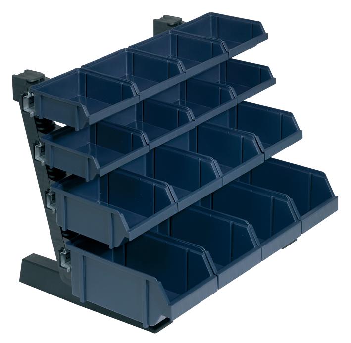 136686 TABLE RACK WITH 16 BINS, R-BLUE RAACO