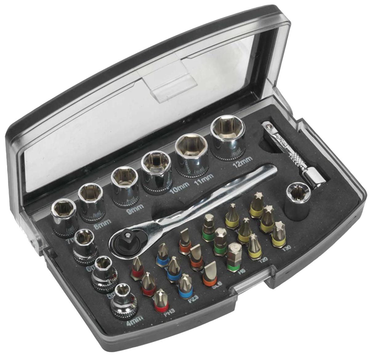 S01036 SOCKET AND BIT SET, 1/4", 31PC SEALEY