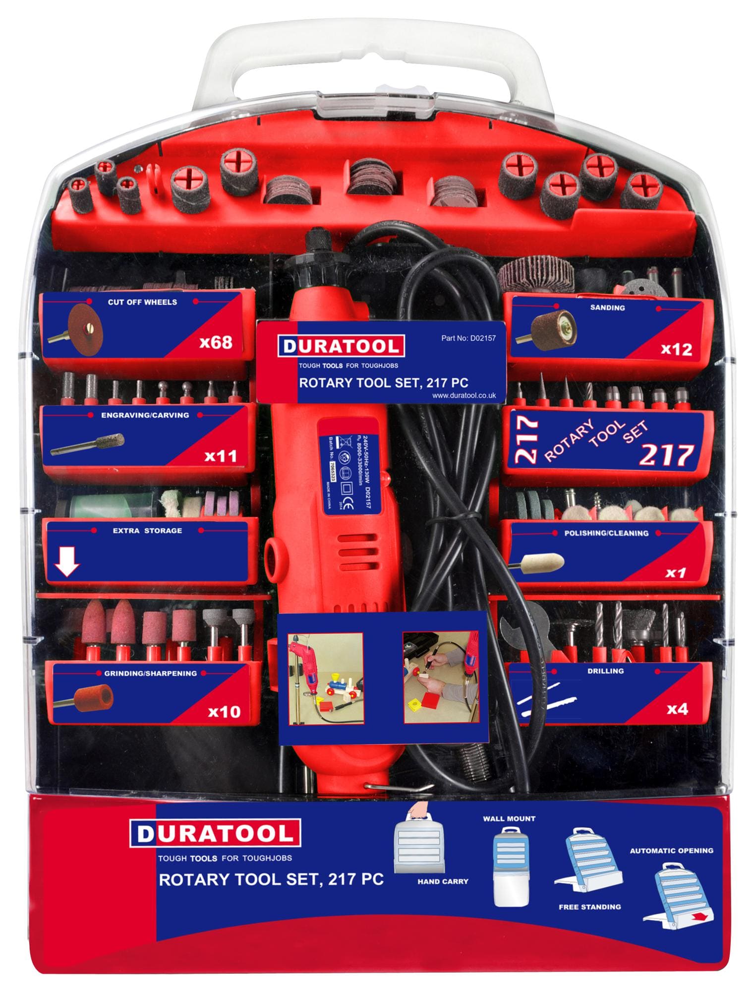 DURATOOL Rotary D02157 SET, ROTARY TOOL, UK, 217PC DURATOOL 2103255 D02157
