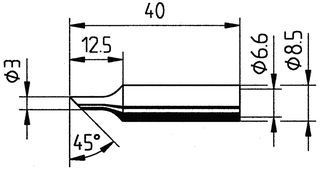 0832TDLF/SB - Soldering Iron Tip, Angled Faced, 3 mm - ERSA