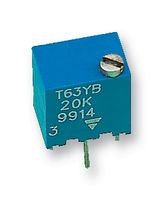 T63YB102KT20 - Trimpot, Multi Turn, Cermet, Top Adjust, 1 kohm, Through Hole, 15 Turns - VISHAY